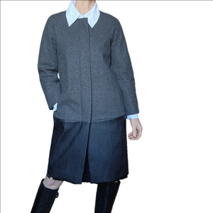 Coat Wool blend Vegan leather Collarless Zipper close Pockets Grey Black…